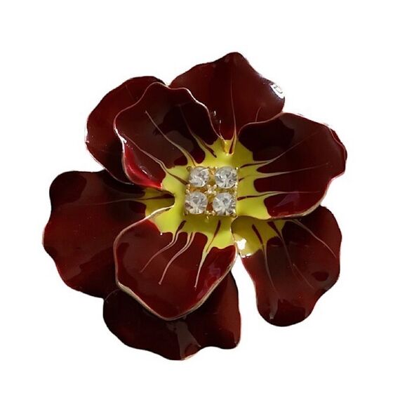 💎255💎 Fancy Enamelled Brooch /Pin Pendant Pansy Flower Rhinestone - Red G… - Picture 4 of 15